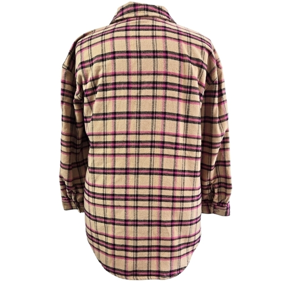 Lane Bryant Tan Pink Classic Button Front Plaid Shacket 100% Cotton Cabincore - Picture 2 of 10